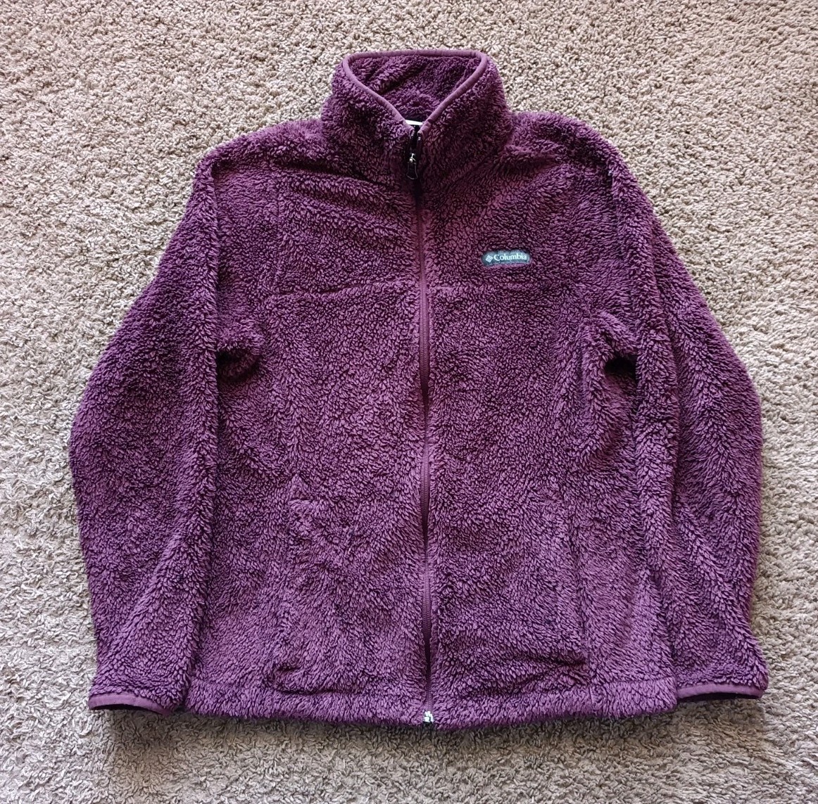 Columbia Sherpa Jacket Full Zip Small Burgundy Fleece Front Pockets