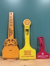3 Vintage Gas Oil Service Station Advertising Ice Scrapers - Shell Skelly Tiger
