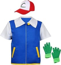 Boys Ash Ketchum Cosplay Costume Kids Anime Jacket Gloves Hat Ball Halloween — image 6