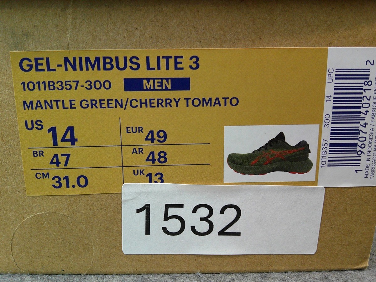 Size 14 - Asics Gel-Nimbus Lite 3 Men\'s Green/Cherry Tomato NIB 1011B357-300 Size 14 - Asics Gel-Nimbus Lite 3 Men main image 2
