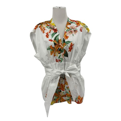 #ad #ad Nwt’s WHBM Jungle Floral Top Tie Waist Peplum Top White House Black Market Sz L $29.99