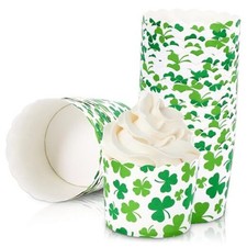100Pcs St. Patrick's Day Paper Baking Cups Green Shamrock Cupcake Wrappers