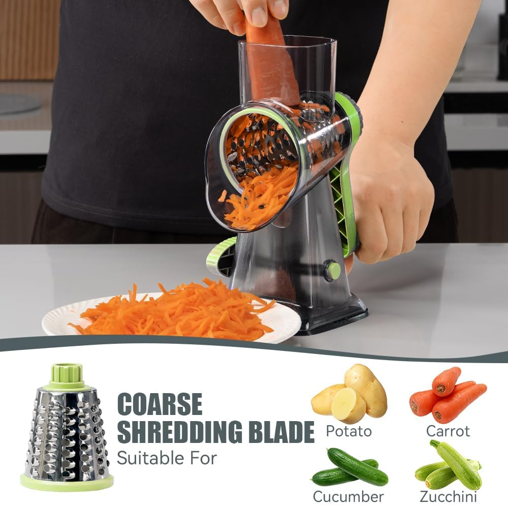 Rotary Cheese Grater With 5 Interchangeable Blades – Hand Crank Shredder With Suction Cup Base For Cheese, Veggies, Nuts - View #9
