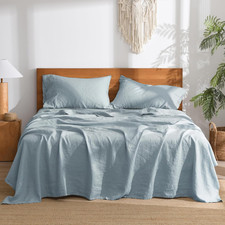 100 Linen Sheets King Size, 4 Piece Breathable Cooling Natural Flax Linen Bed