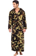 Alexander Del Rossa Mens Robe, Plush Fleece Hooded Large, Green Camouflage
