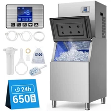 650LBS/24H Air Cooling Commercial Ice Maker Machine Large 400lbs Storage Bin