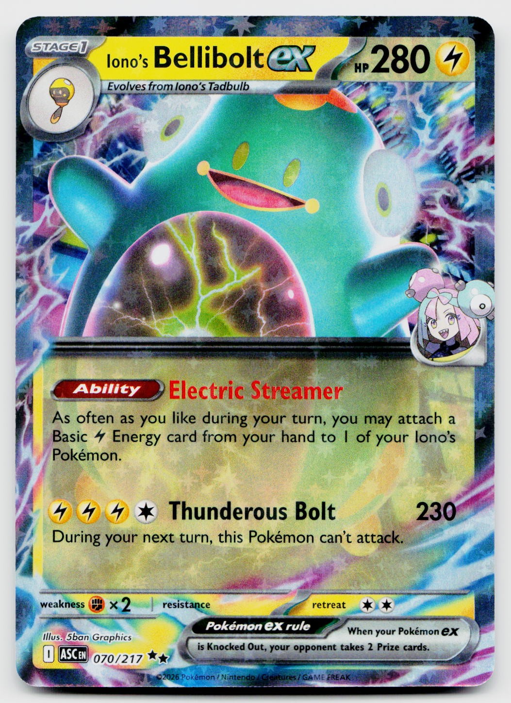 Iono's Bellibolt ex 070/217 Double Rare Ascended Heroes Pokemon Near Mint
