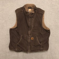 Carhartt V33 DKB Sandstone Mock Neck Sherpa Lined Vest Mens XL Dark Brown