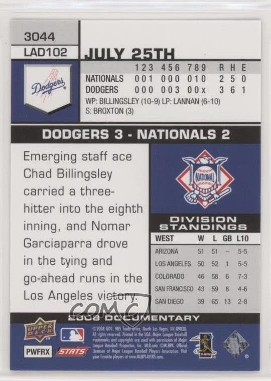 2008 Upper Deck Documentary Gold Matt Kemp #3044 - Image 2 of 2