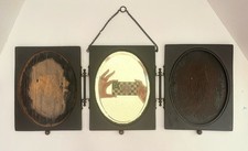 Victorian Tri-Fold Wood & Brass Shaving /Dresser Beveled Glass Mirror AS IS READ