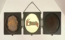 Victorian Tri-Fold Wood & Brass Shaving /Dresser Beveled Glass Mirror AS IS READ