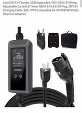 Level 1&2 EV Charger 2026,110V–240V,8-16A,NEMA 5-15 &6-20,SAE J1772 PHEV/EV,25Ft