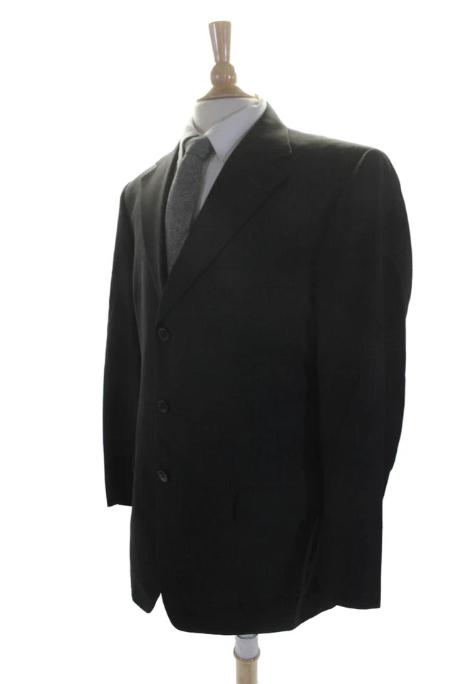 Z Zegna Mens Wool Black Striped Three Button Long Sleeve Blazer Size 54 - Image 3 of 4