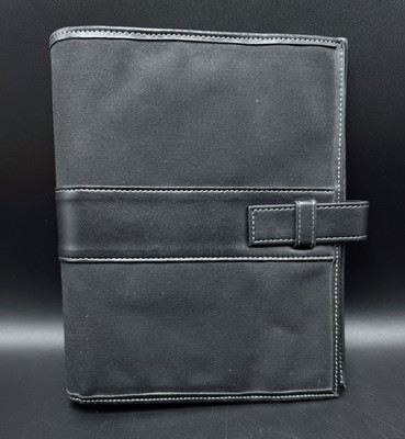 Vintage Day-Timer Black Leather & Cloth Cover Planner/Portfolio - 7 Rings 9.5x7''