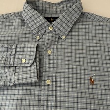 Ralph Lauren Button Down Shirt Mens XL Blue Plaid Custom Fit Long Sleeve Pony