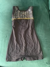EUROTARD Black Gymnastics Leotard w/Sequins/yellow stripe, Size Youth 8