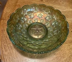 Vintage Millersburg Green Carnival Glass Many Stars Ice Cream Shape Bowl 9”