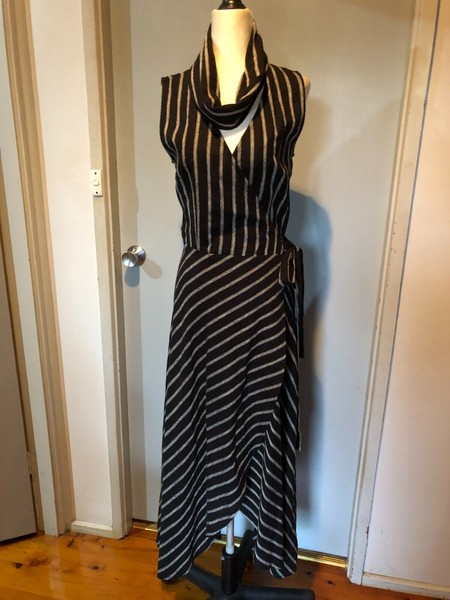 Women's  Linen Cotton Black & White Maxi  Wrap Dress Size XS
