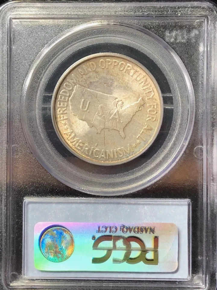 1953 S Washington-Carver 50C, PCGS MS65,Light Sunset Toned,Reverse Die Rotation  - Image 2 of 4