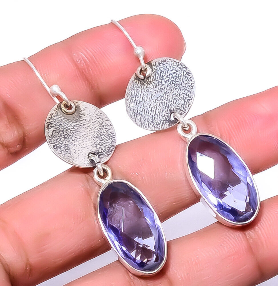 Iolite Sand Paper Textured 925 Sterling Silver Earring 2.34