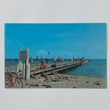 Public Beach Dock East Tawas Michigan Chrome Postcard Bicycle Sand Ocean
