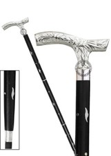 Antique Silver Finish Walking Cane Design Wooden Walking Stick with Brass Handle