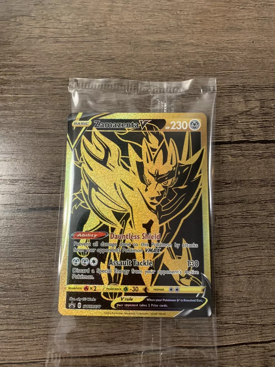 Zacian V SWSH076 and Zamazenta V SWSH077 Gold Ultra Premium Pokémon Promo -  Factory Sealed - Collectible Card Games, Facebook Marketplace