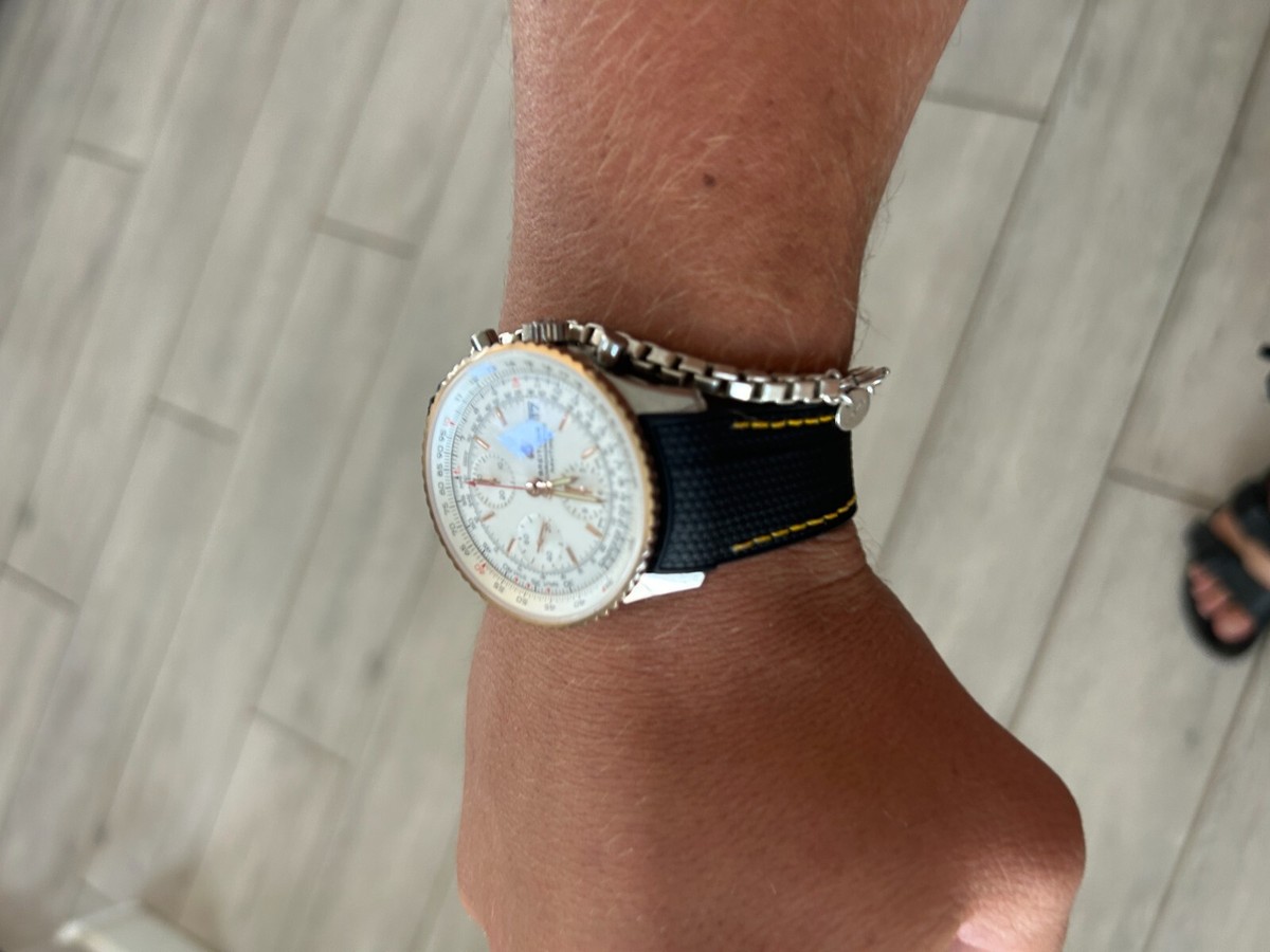 22mm BLACK “sailcloth pattern” rubber YELLOW Breitling Navitimer