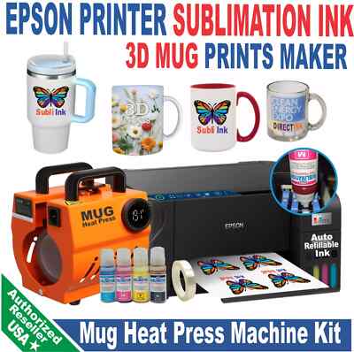 Epson Printer with Sublimation ink Print 3D Mug Heat Press Machine Start Bundle