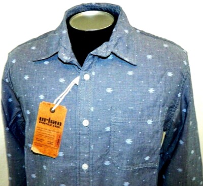 NEW Urban Pipeline Geo Pattern Blue Cotton Shirt Tag M Sleeve 32/33