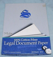 Southworth White Legal Weight Document Paper 100 sheets 33CF Ink Jet Laser 20Lb