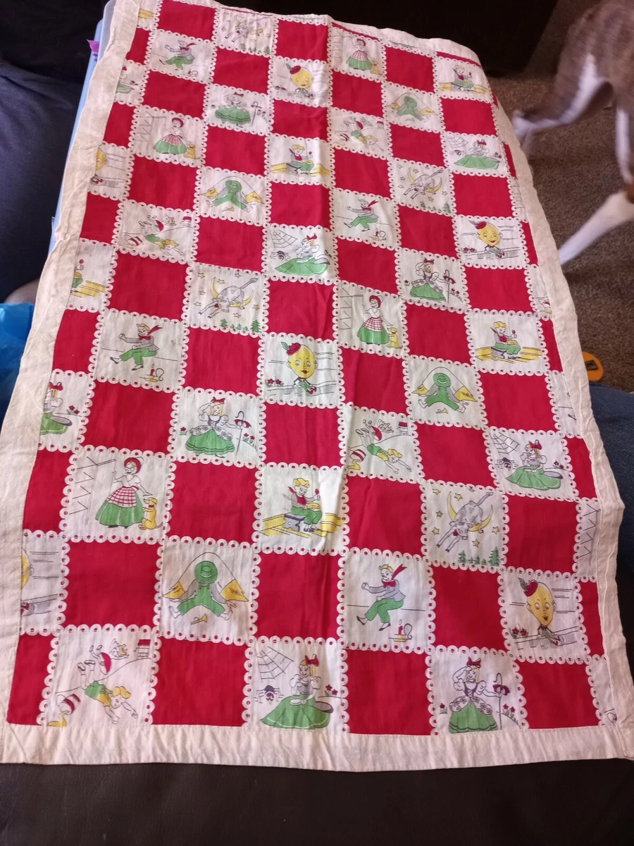 Vintage Baby Quilt Nursery Rhyme Mother Hubbard Humpty Lil Bo Peep