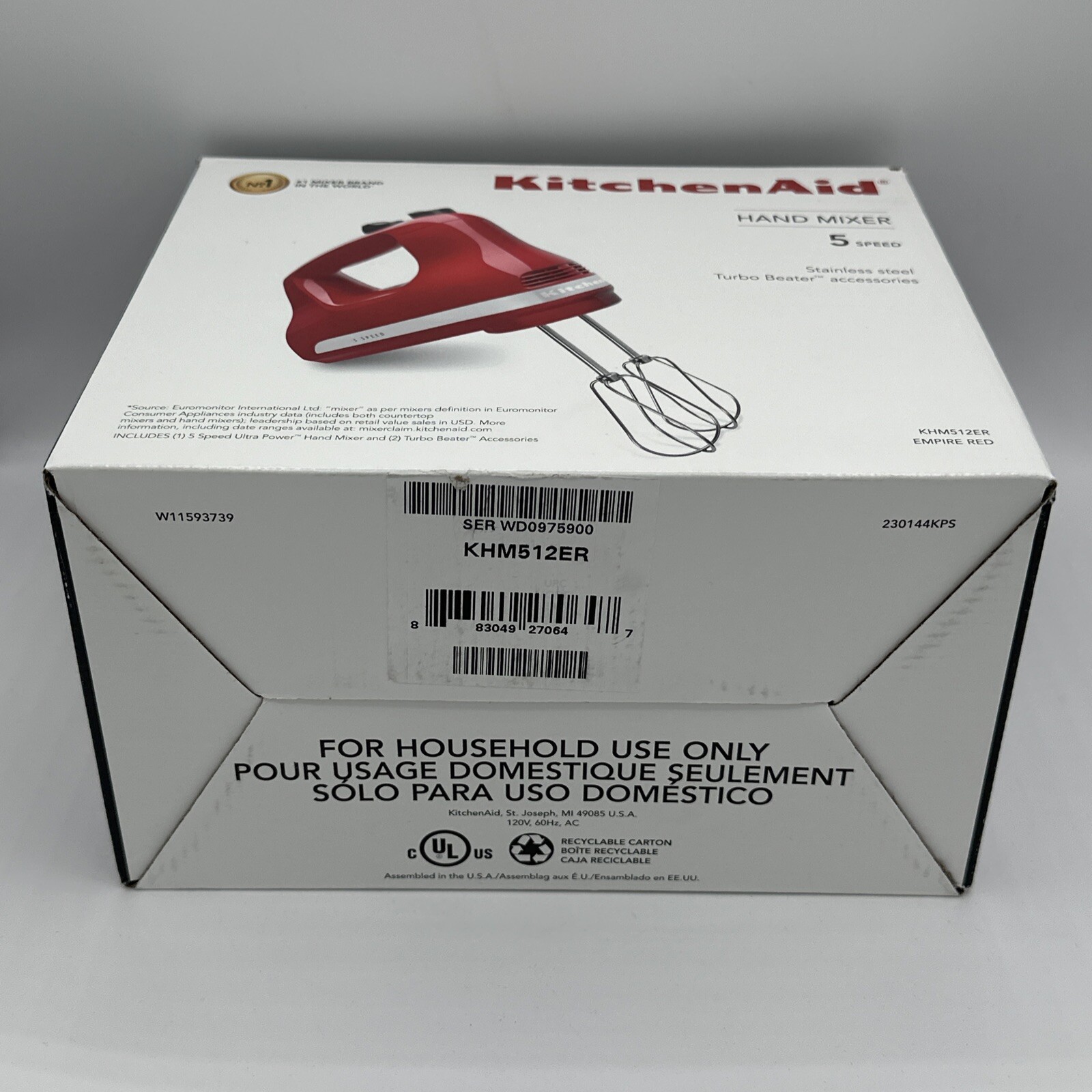 KitchenAid KHM512ER Ultra Power 5Speed Hand Mixer Empire Red NEW