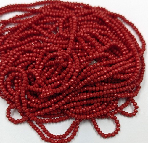 Vintage Czech Glass Seed Beads Opaque Dark Red Partial Hank 11/0 C8-14