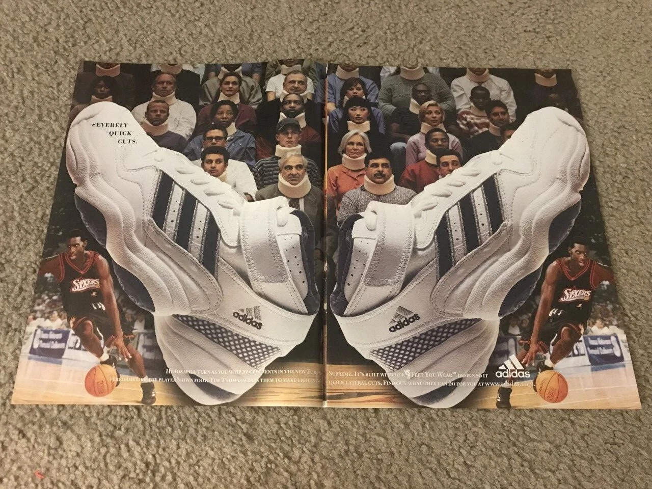1998 ADIDAS FORUM SUPREME Chaussures de basketball affiche annonce imprimée TIM THOMAS 76ERS 90s
