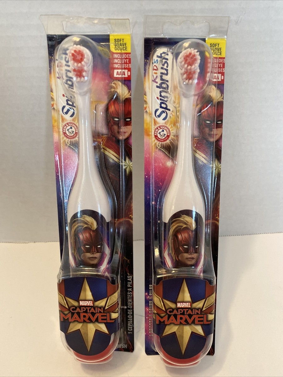 Captain Marvel Powered Spinbrush Kids Toothbrush Arm Hammer Lot Of