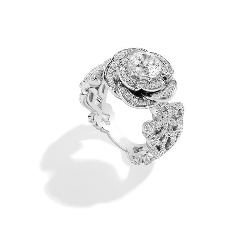 1.10 CT White Round Cut Simulated Diamond Rose Flower Wedding Ring In 925 Silver - Picture 2 of 3