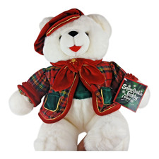 Dan Dee 1999 Snowflake Teddy Christmas Plaid White Teddy Bear Plush with Tag 21"