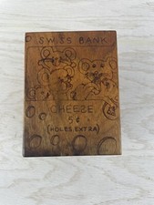 Vintage Swiss Cheese Bank With Mouse Toystalga Company  1979 With Plug Wood