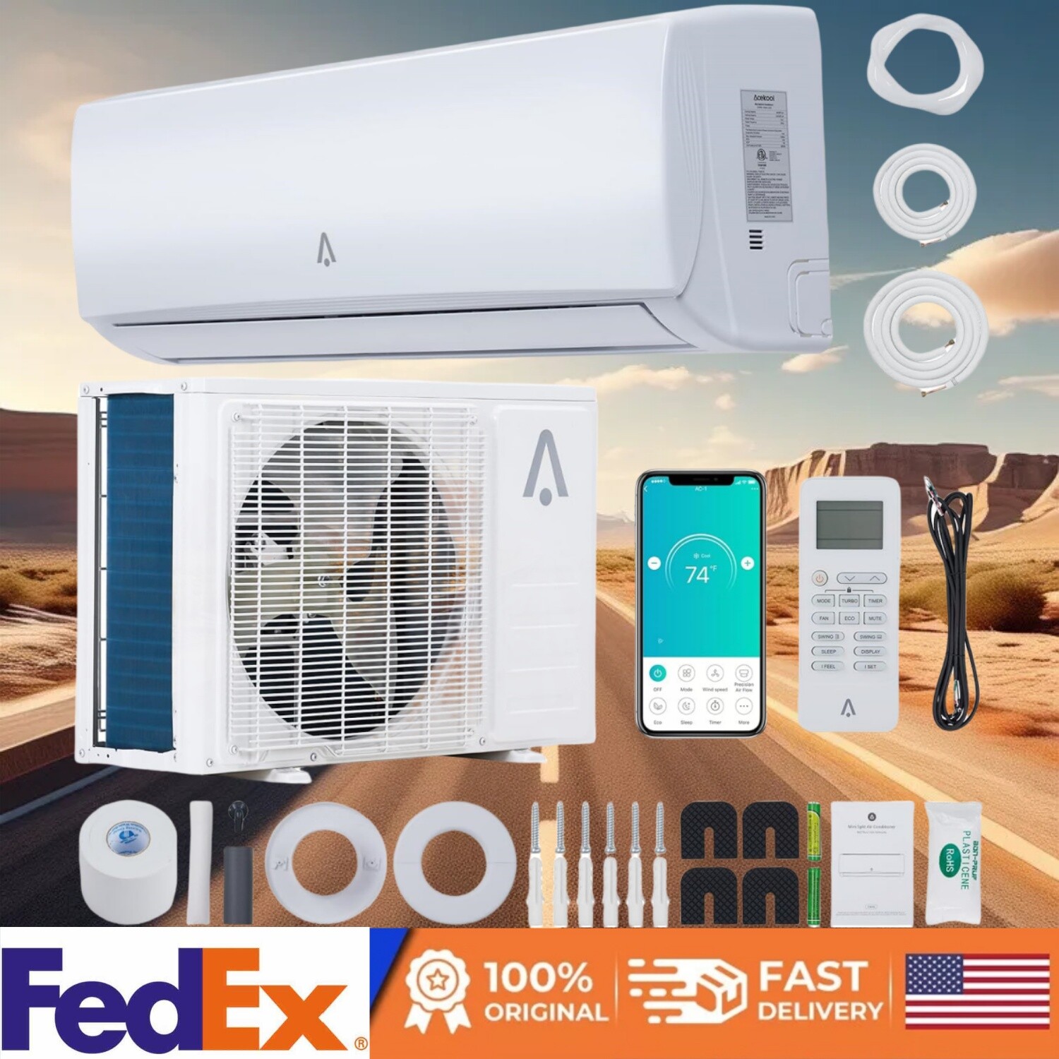 36,000 BTU Mini Split AC Heat Pump with 16.4ft Installation Kit