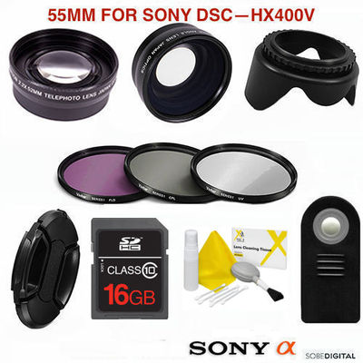  FISHEYE LENS + TELEPHOTO LENS + 16GB + REMOTE  FOR Sony Cyber-shot DSC-HX400V