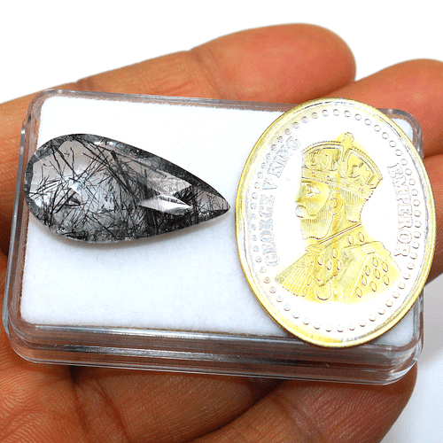 15.55 Cts Natural Tourmaline Rutile Quartz Untreated 27mmx14mm Pear Cut Gemstone - Picture 2 of 11