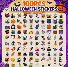 100PCS Cute Halloween Vinyl Stickers Waterproof Ghost Pumpkin Cat Witch