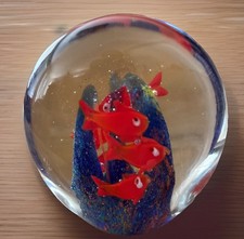 Murano Style Art Glass Double Sided Fish Aquarium Paperweight Oval Shape