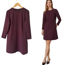 New ANN TAYLOR Long Sleeve Shift Dress Size 6 Plum Rose