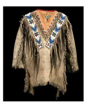 Men Traditional Wear Western Style Suede Leather Warrior Shirt Fringes  Beaded
