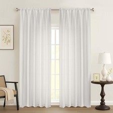 Ivory Faux Linen Curtains 90 Inches Long 2 Panels Set, Farmhouse Rustic Light...