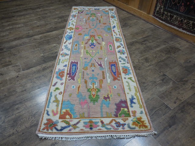 Turkish Oushak Rug, Modern Multicolored Handmade Bohemian Rug 2.8x8 Ft