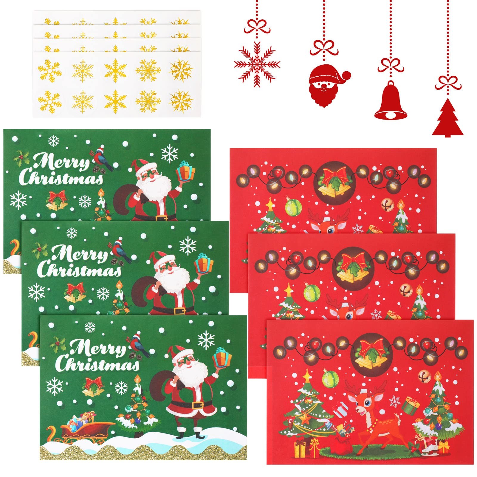 30 Pack Christmas Money Holders 4x6 Red Green with Stickers Santa Reindeer Print