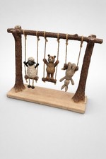 Rustic Animal Swing Ornament Sheep Bear Rabbit Wooden Effect Home Decor